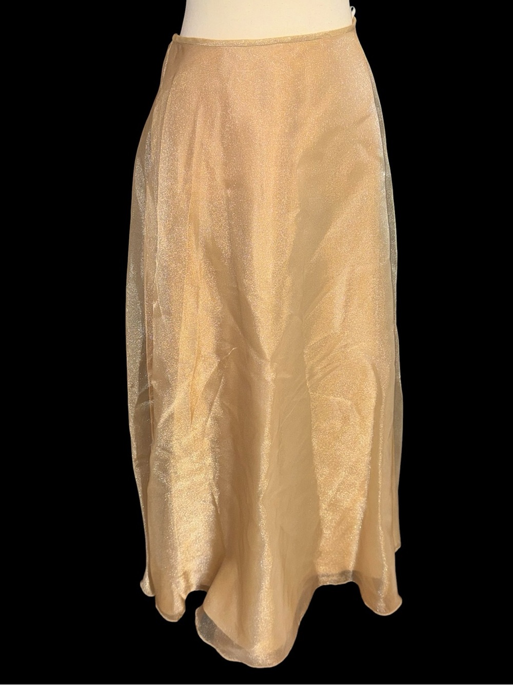 Vintage Champagne Gold Metallic Organza Overlay Maxi Evening Skirt Formal A-Line